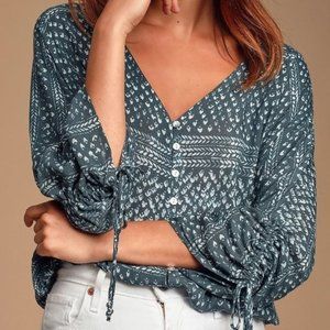 Lulu's Blue Print Button Front Top